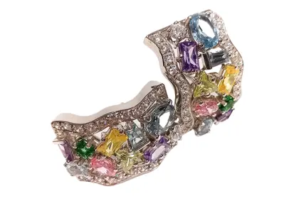 Pendientes gemas de colores y diamantitos oro blanco